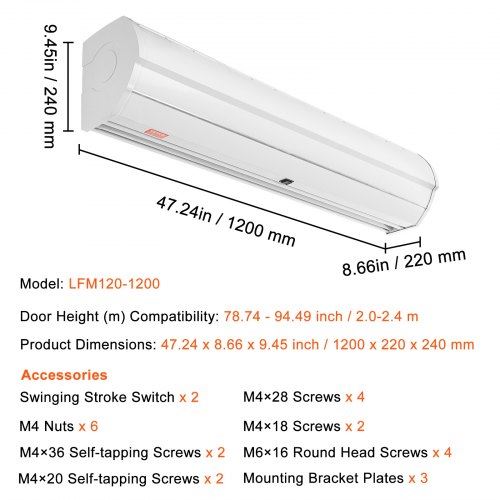 48" Commercial Indoor Air Curtain Super Power 2 Speeds 1200CFM Wall Mounted