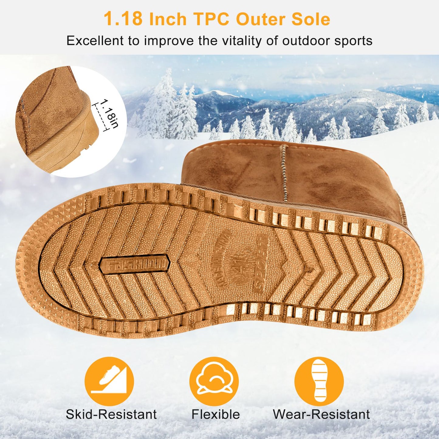 Women Ladies Snow Boots Waterproof Faux Suede Mid-Calf Boots Fur Warm Lining
