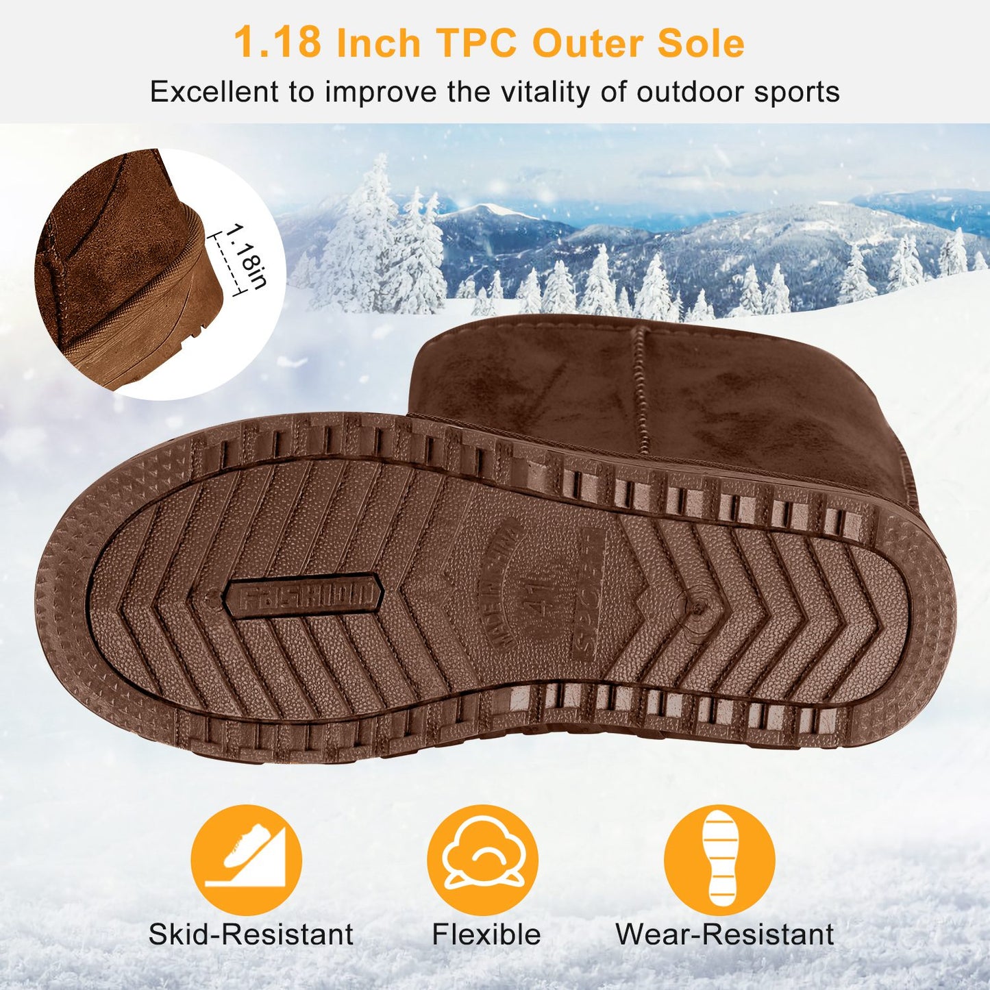 Women Ladies Snow Boots Waterproof Faux Suede Mid-Calf Boots Fur Warm Lining