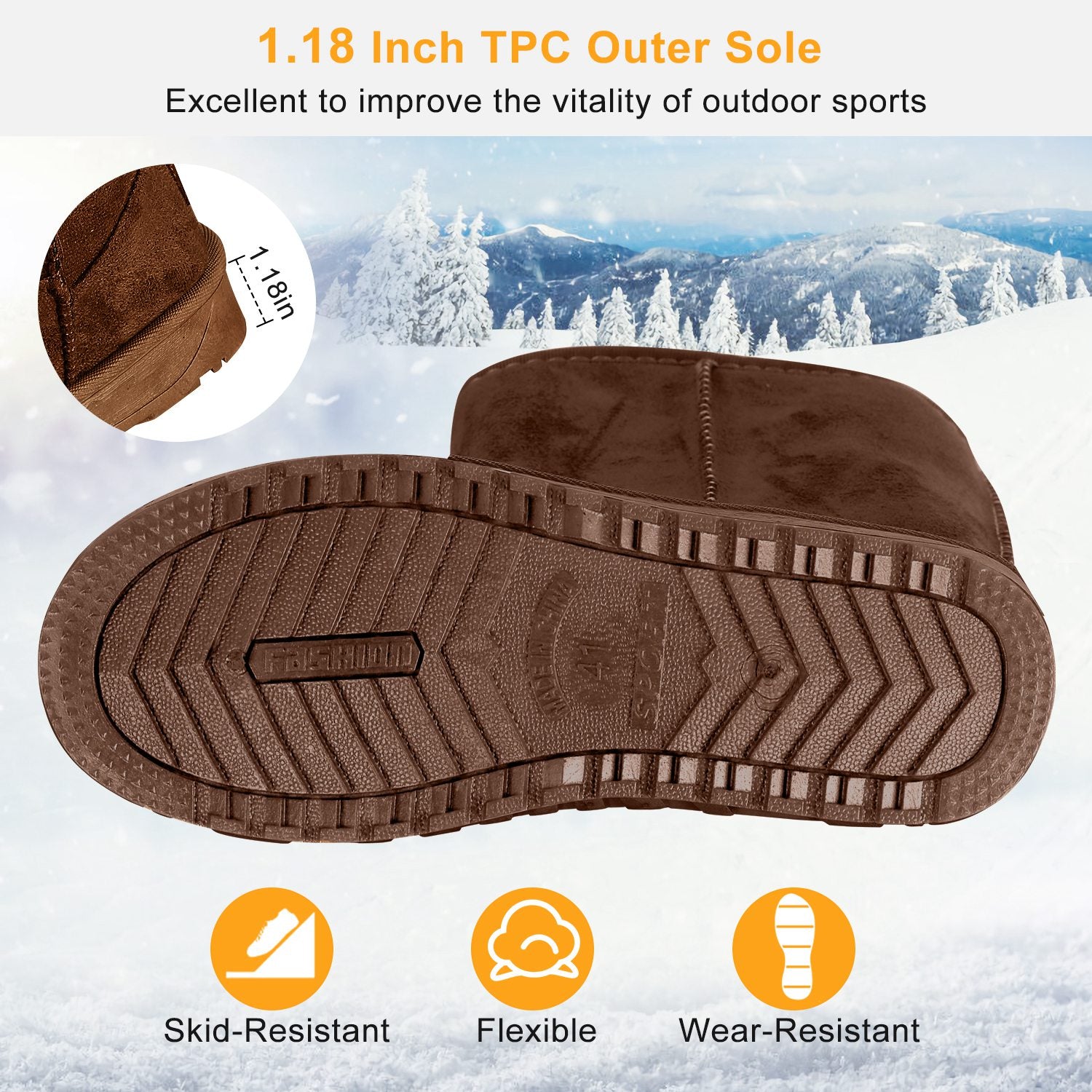 Women Ladies Snow Boots Waterproof Faux Suede Mid-Calf Boots Fur Warm Lining
