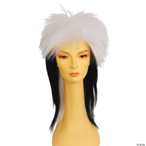 Mens | Adult Punk Fright Wig Skunk Stripe Black/White | Black-White