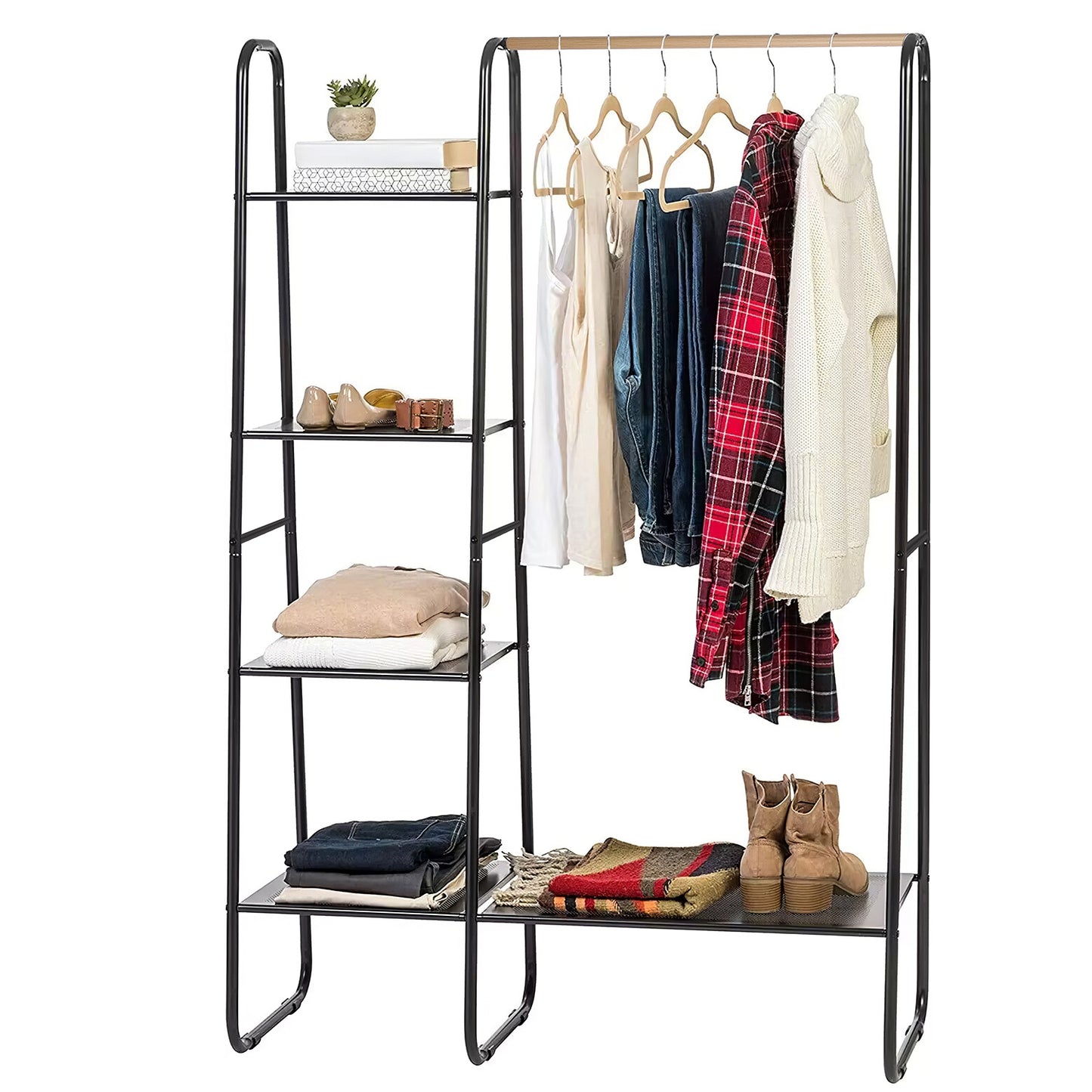 Metal Garment Hanging Rack Shoe Clothing Organizer Shelves Freestanding
