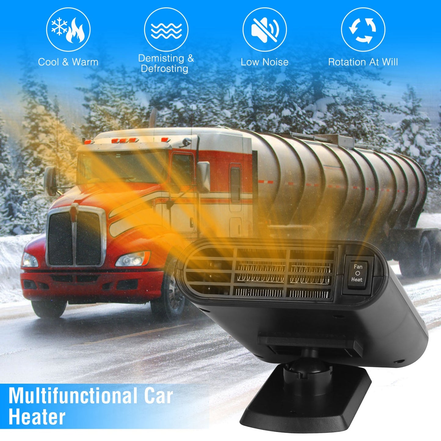 24V 200W Portable Car Heater Heating Fan 2 in 1 Defroster Defogger Demister