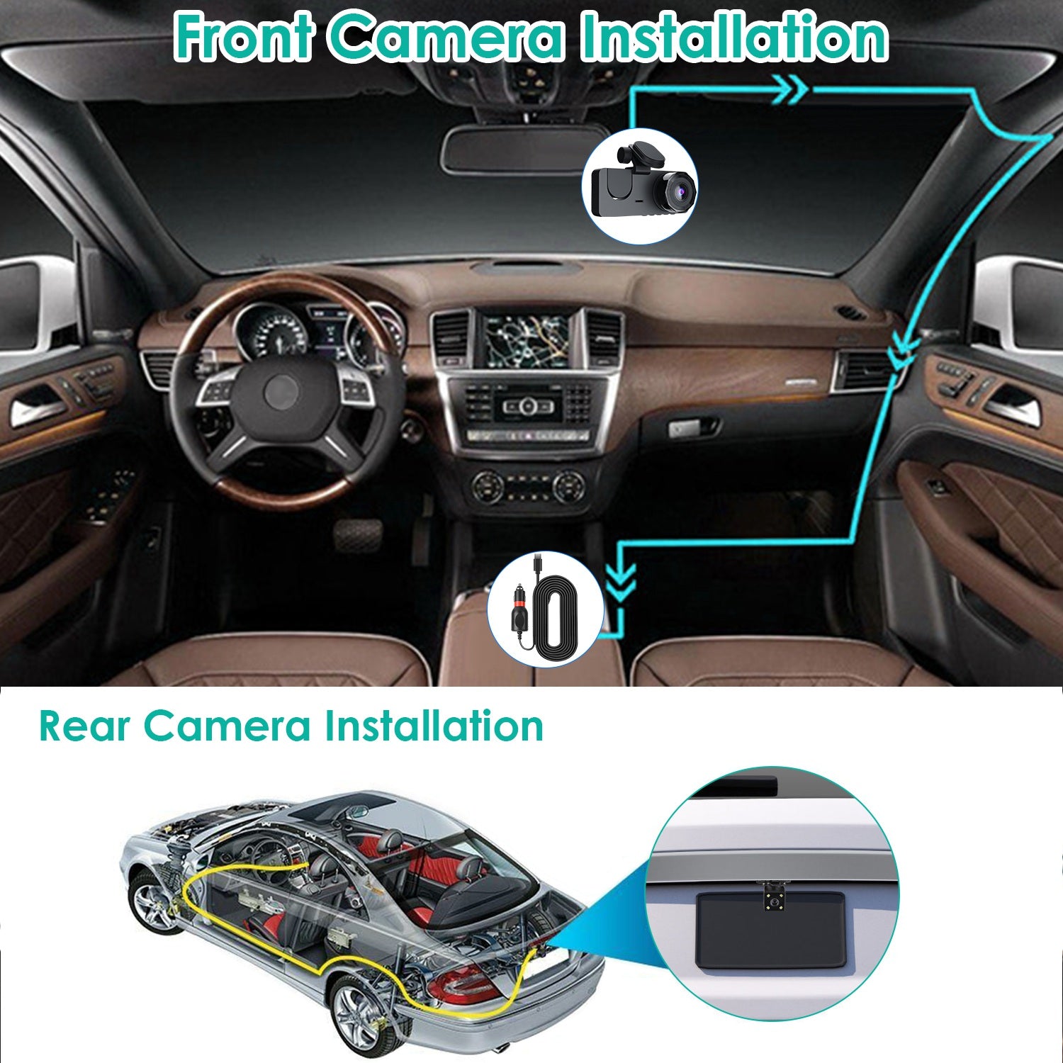 3 Channel Dash Cam Front Inside Rear Vehicle Driving Recorder Car DVR with 32G