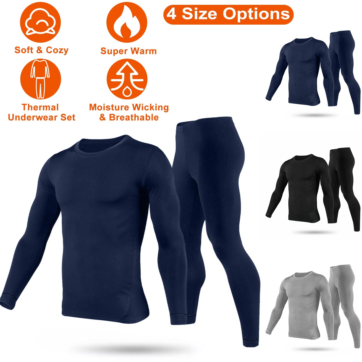 Men Thermal Underwear Set Long Johns Pants Long Sleeve Soft Underwear Kit Top