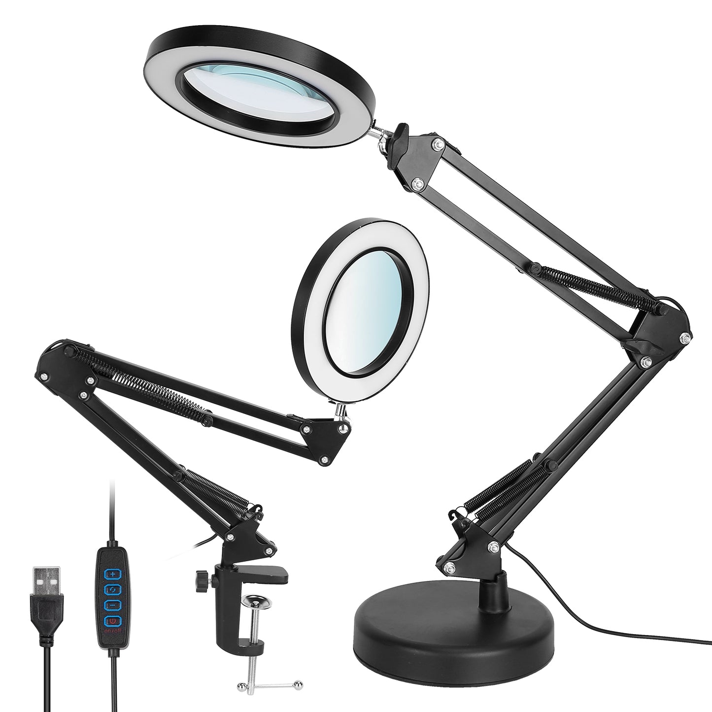 2-in-1 LED Magnifier Desk Lamp 8x Magnifying Glass with Light Swing Arm Desk