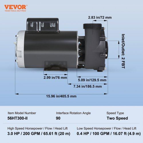 2 Speed SPA Pump 56-Frame AC220-240V Hot Tub SPA Pump 3HP/200GPM/65.61ft Hi