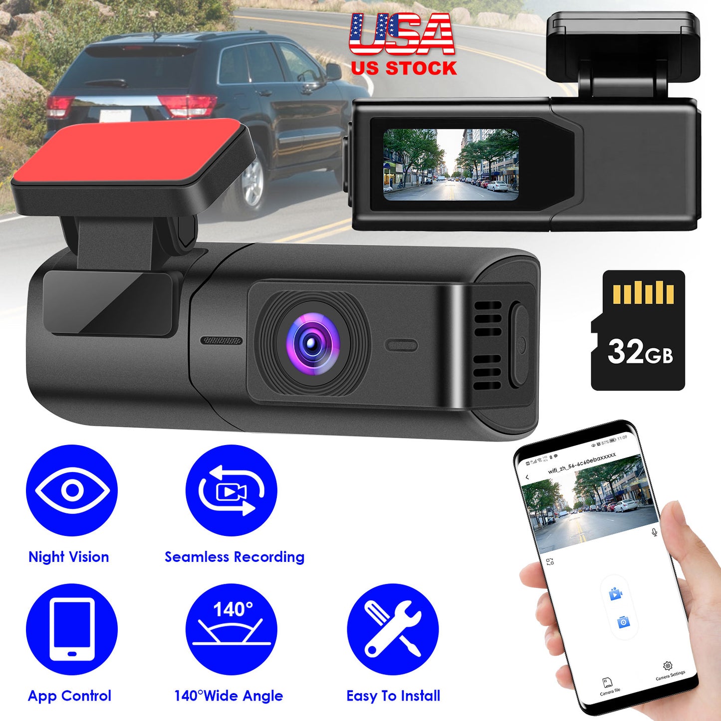2K HD Front Dash Cam For Car With IPS Screen Night Vision Loop Recording
