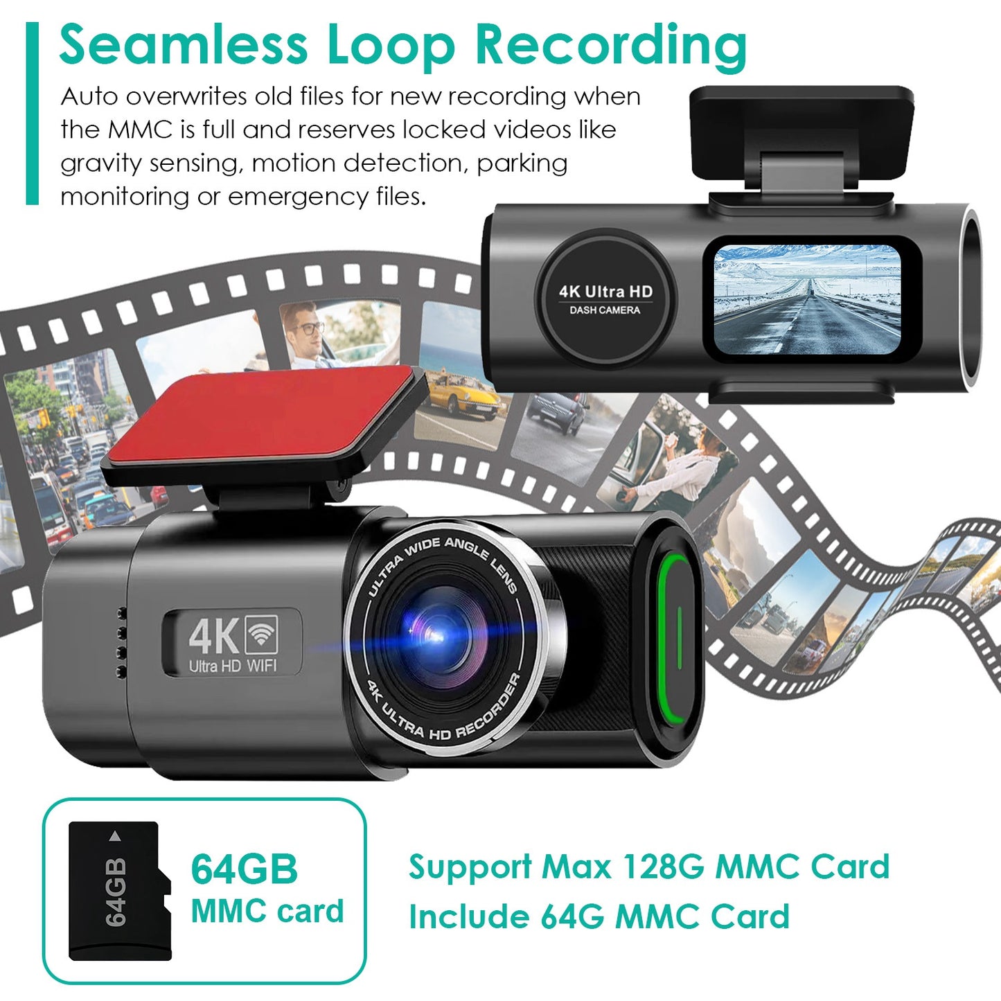 4K/1080P Dual Chanel Car Dash Cam 2.4GHz WiFi Car Camera Mini Driving Recorder