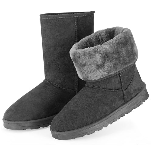 Women Ladies Snow Boots Waterproof Faux Suede Mid-Calf Boots Fur Warm Lining