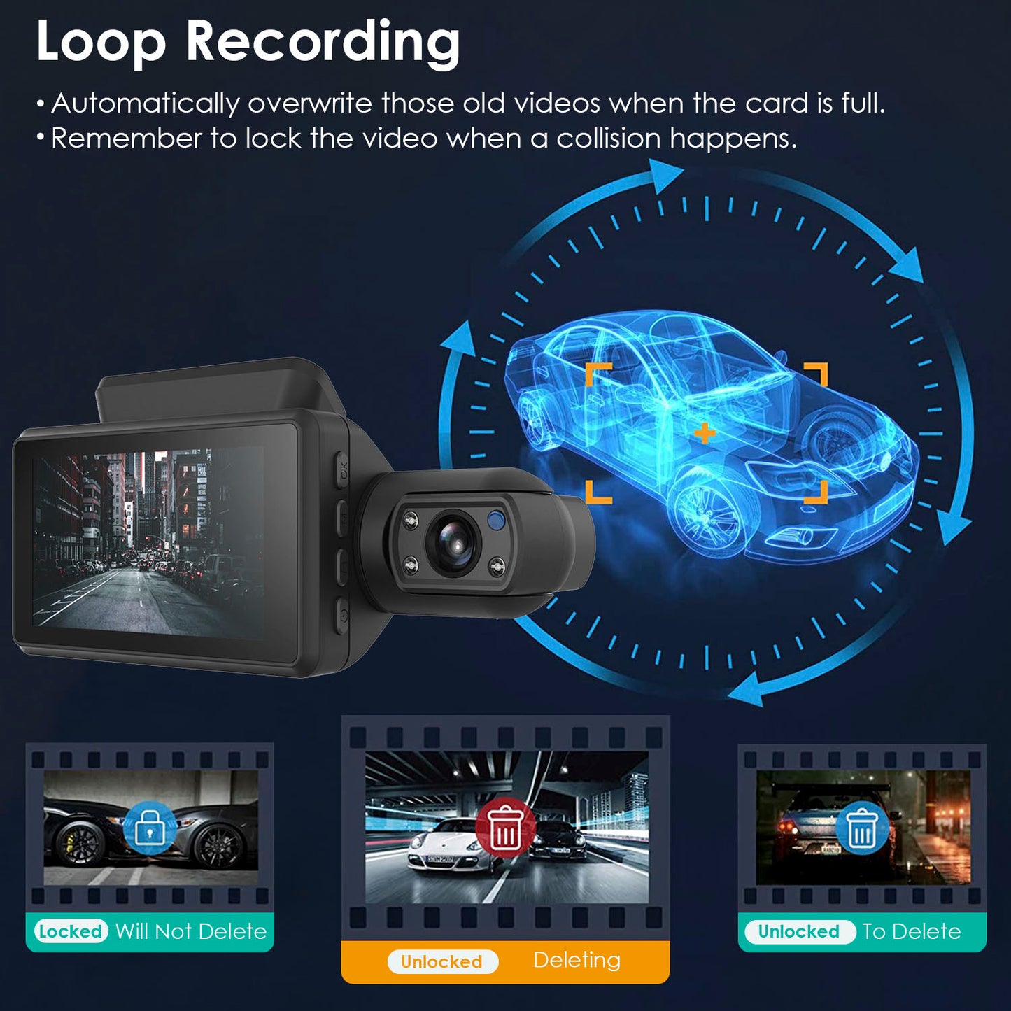 Dual Lens Car DVR Dash Cam Video Recorder 720P Front Inside Camera Loop