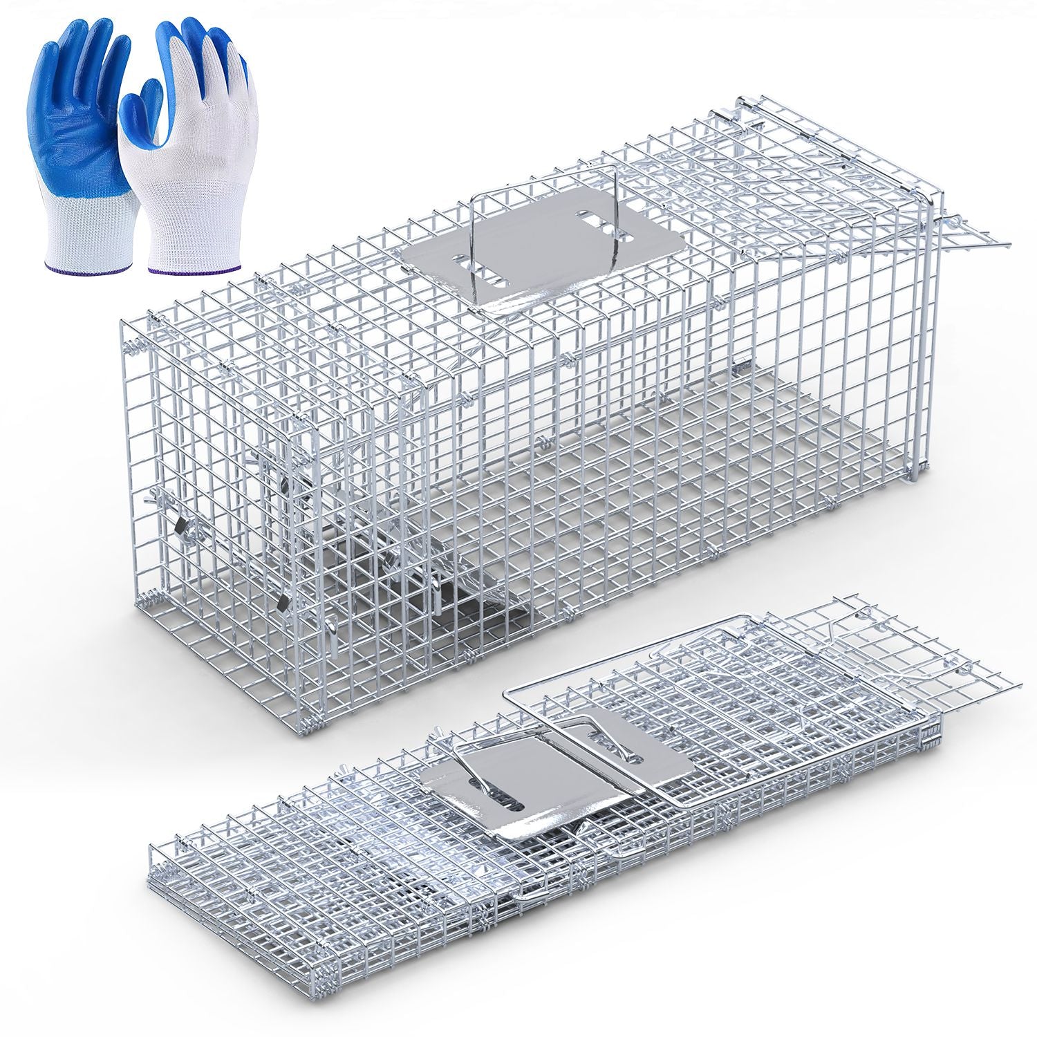 25.59Inch Live Humane Animal Trap Cage Heavy Duty Folding Catch And Release