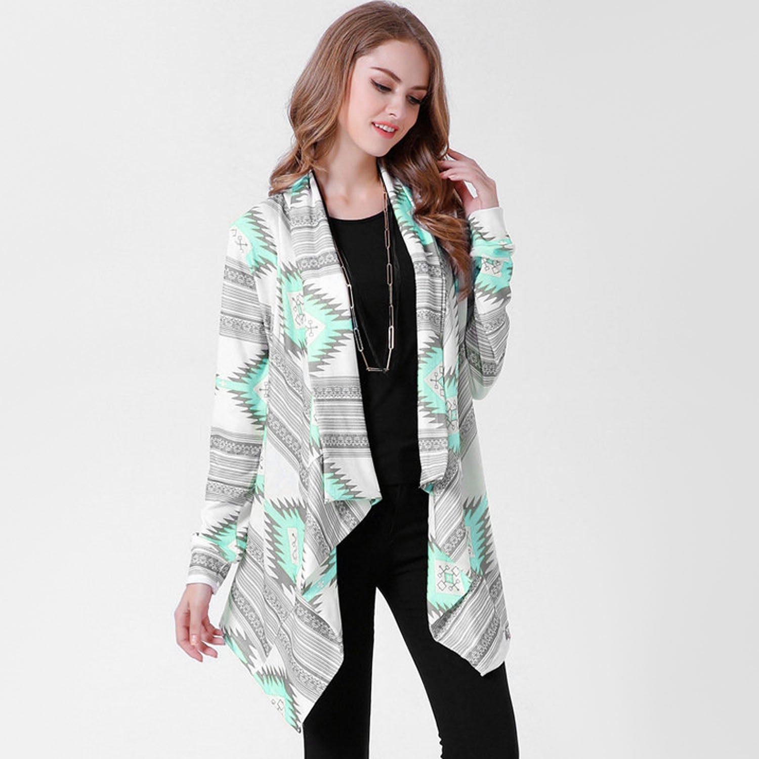Women Open Front Cardigan Long Sleeve Shawl Neck Breathable Cardigan Well