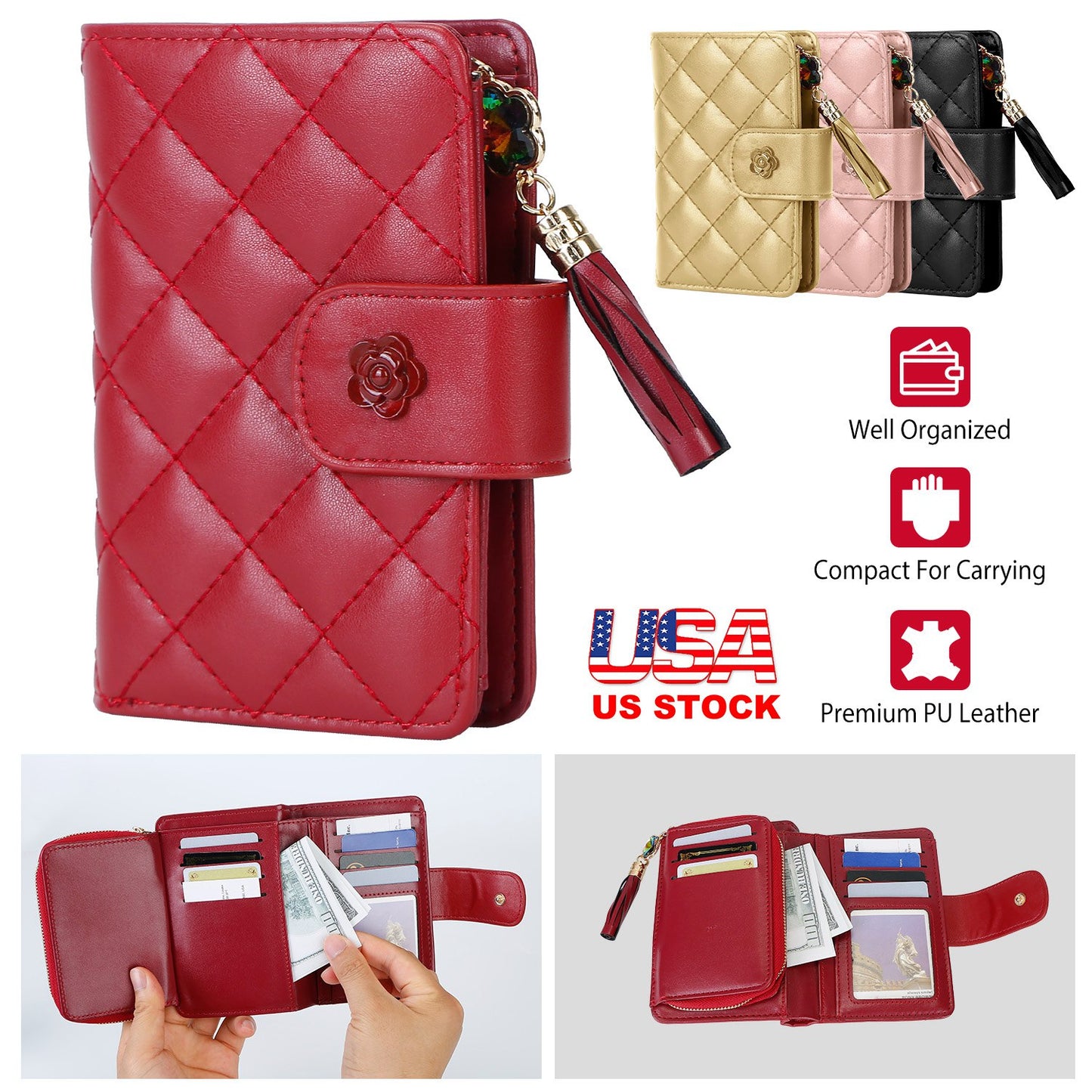 Women Wallet PU Leather Lady Clutch Case Credit Card Holder ID Card Window Coin