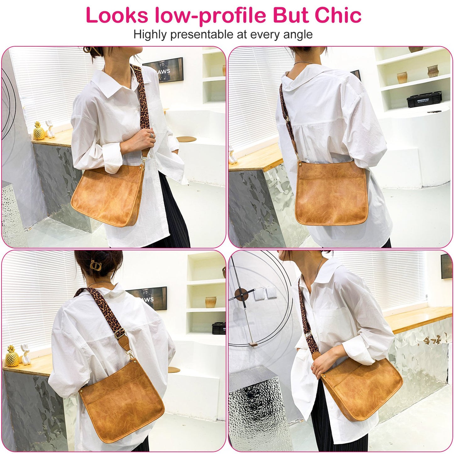 Women Fashion Leather Crossbody Bag Shoulder Bag Casual Handbag with Flexible