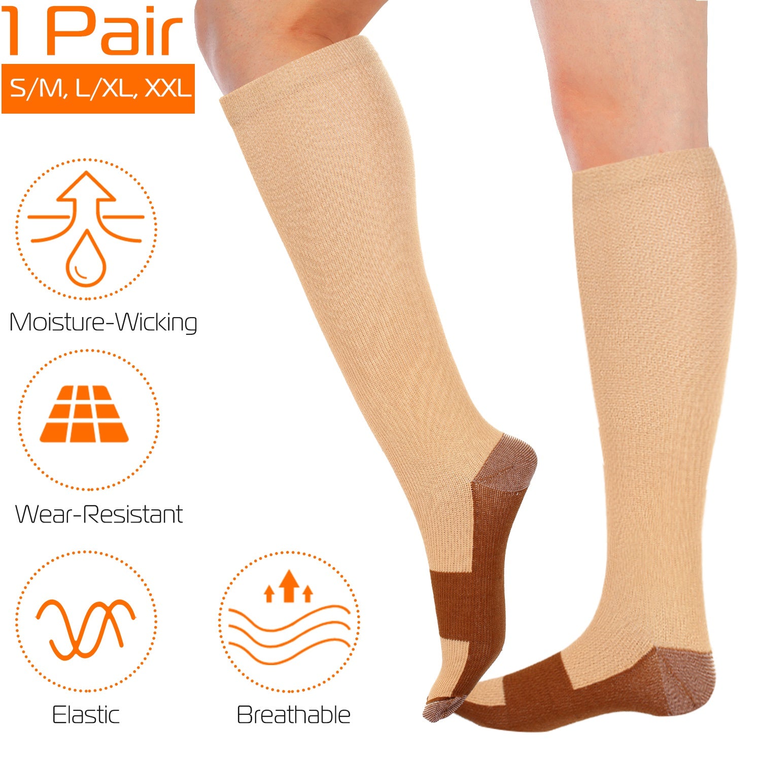 Unisex Copper Compression Socks Women Man Durable Hose Graduated Support Socks
