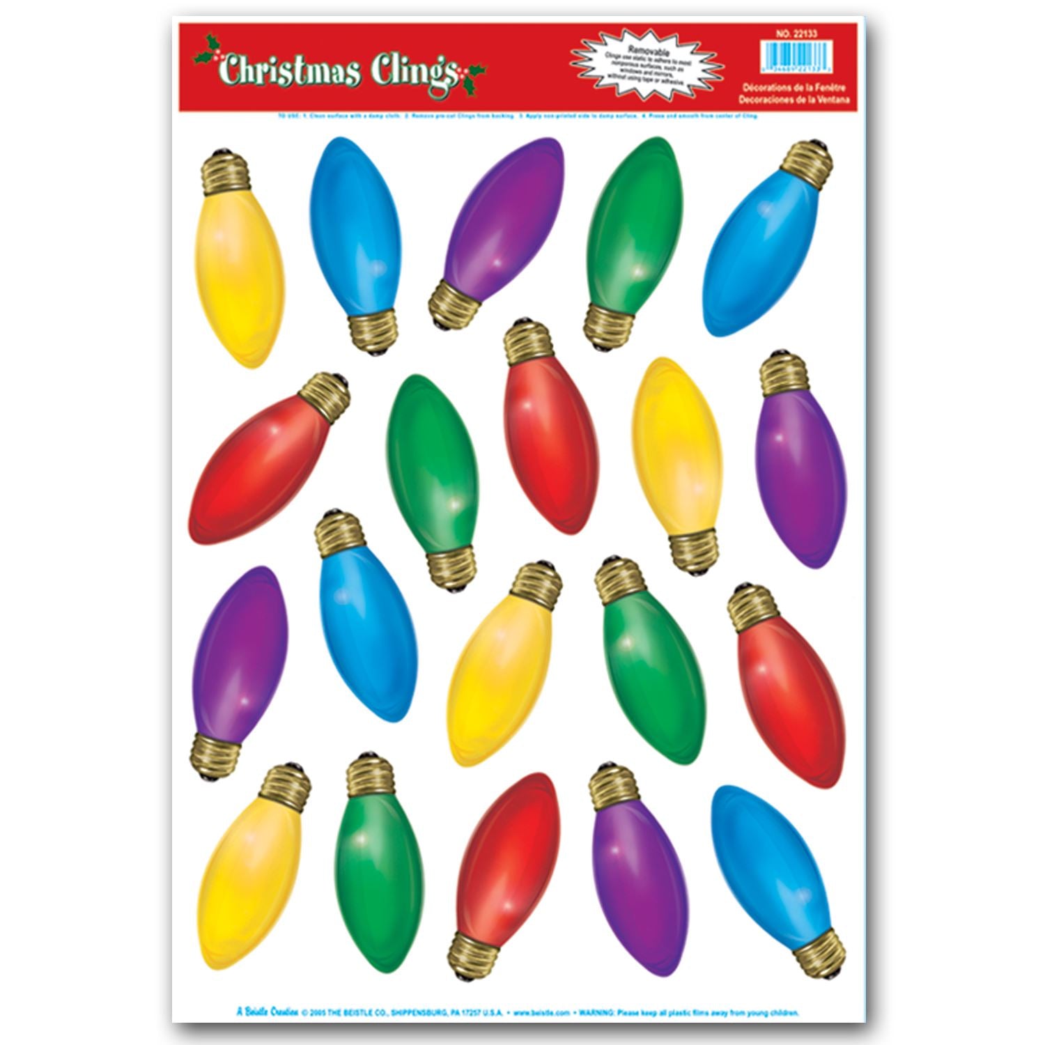 Christmas Light Bulb Window Clings (20/sheet)