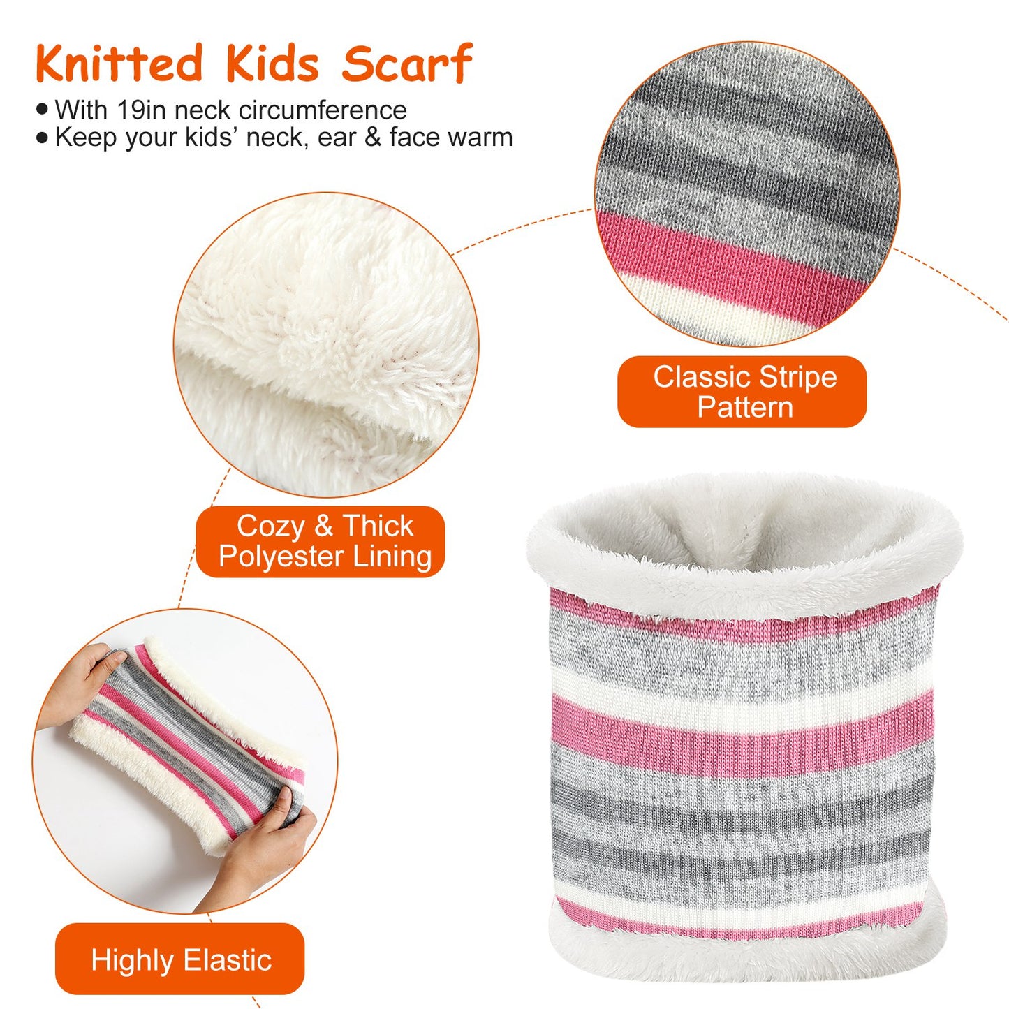 Winter Kids Knitted Hat Scarf Gloves 3Pcs Boys Girls Winter Warm Beanie Hat and