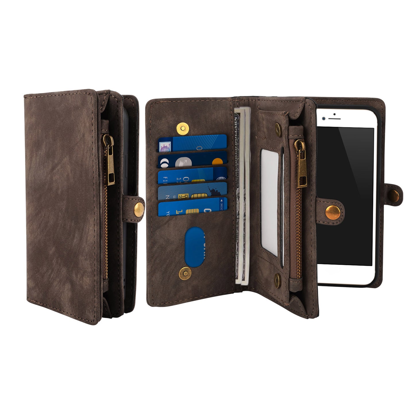 Phone Wallet Case For iPhone 8 Plus Portable Wallet Case 2 in 1 Leather Zip 1485
