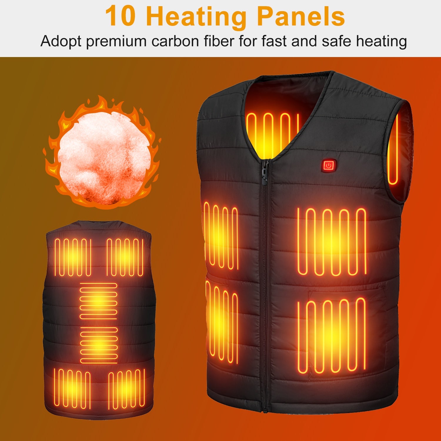 Heat Jacket Vest 3 Heating Gear Adjustable USB Heated Vest Warm Heat Coat Vest