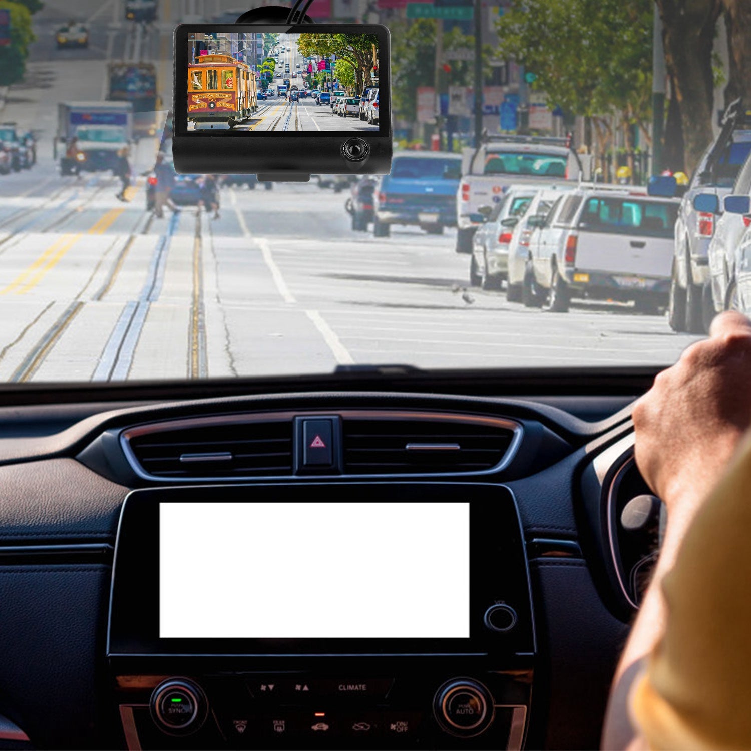 1296P Car DVR Dash Camera 4In 3 Lens Vehicle Driving Recorder Seamless