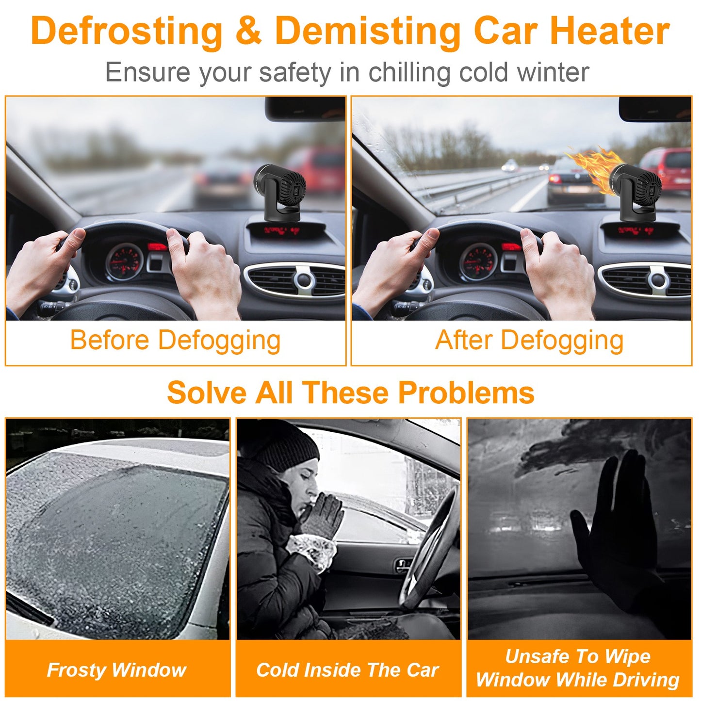 24V 160W Portable Car Heater 2 In 1 Heating Cooling Fan Rotatable Demister