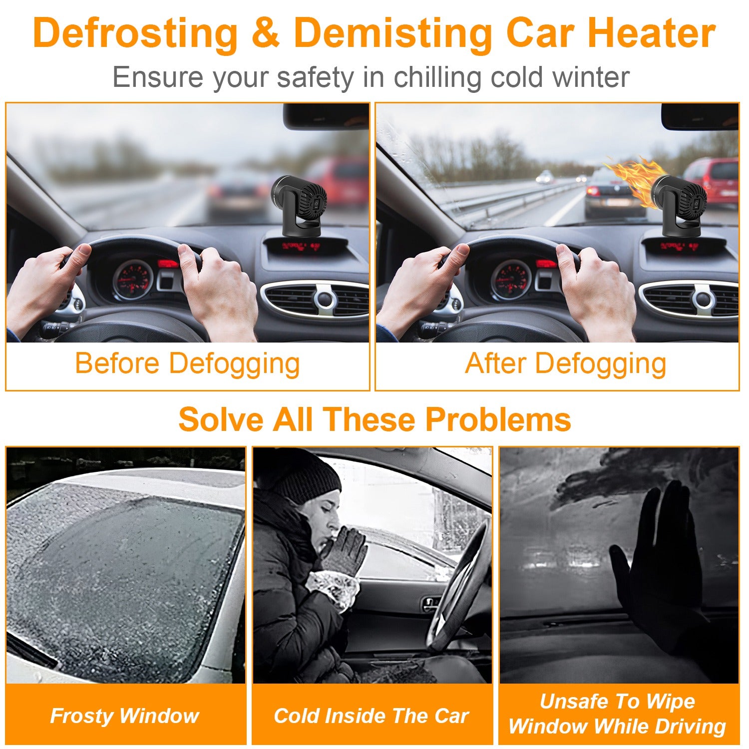 24V 160W Portable Car Heater 2 In 1 Heating Cooling Fan Rotatable Demister