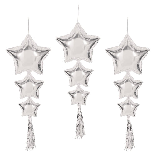 Beistle Star Balloons w/Tassels - Silver - General Occasion | Party Supply