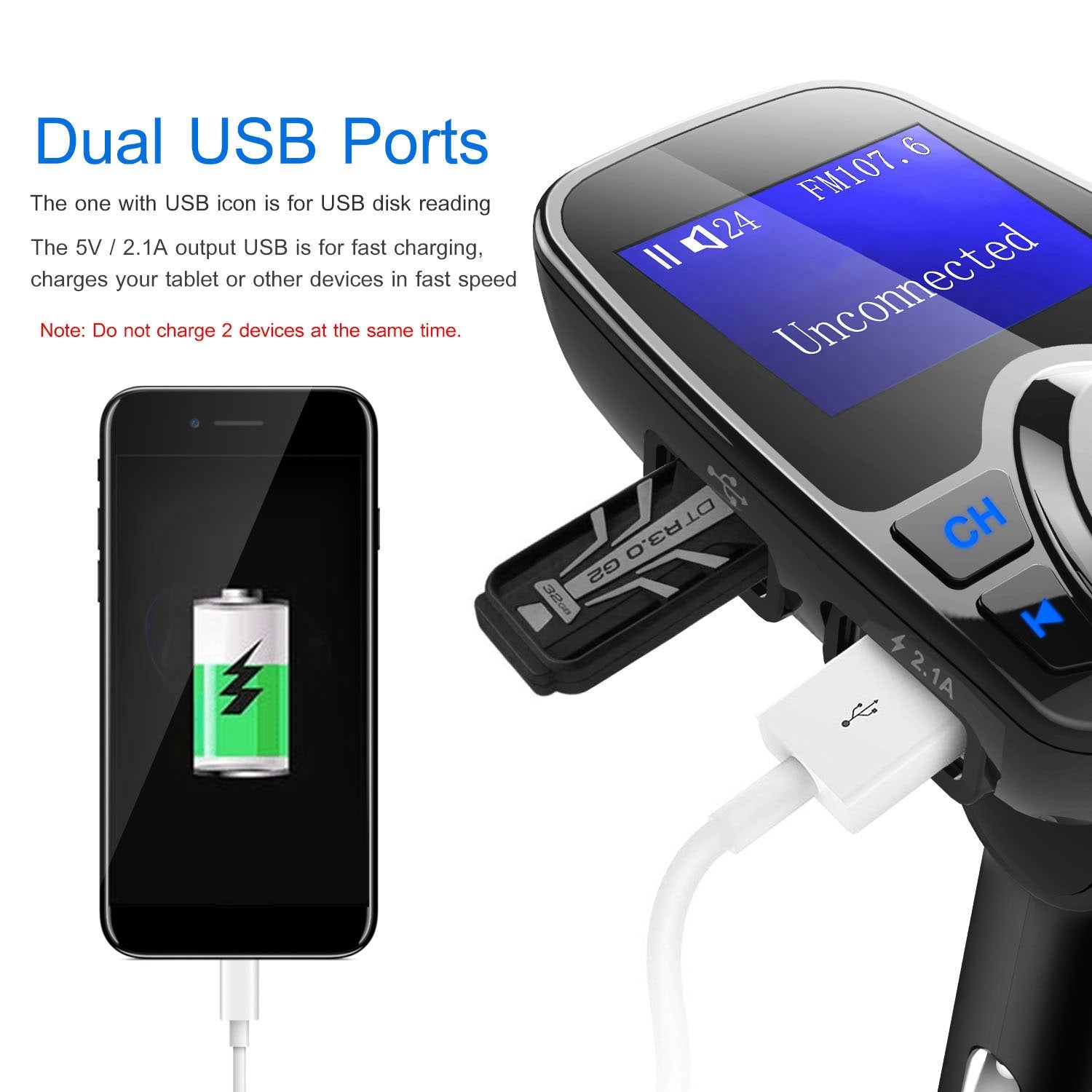 iMounTek Car Wireless FM Transmitter MP3 Player Hand-Free Call USB Charger AUX