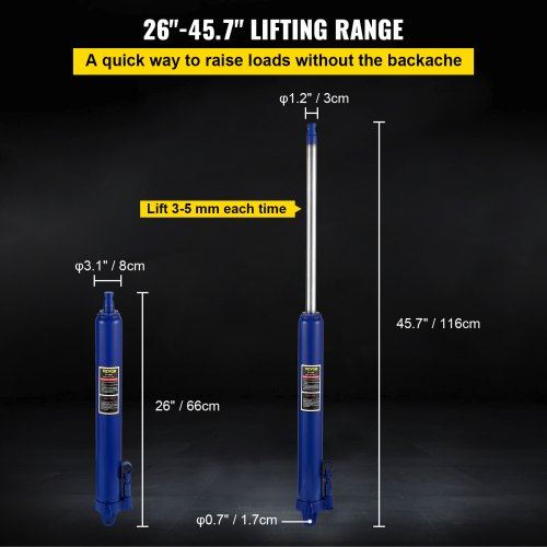 Hydraulic Long Ram Jack, 8 Tons/17363 lbs Capacity, with Single Piston Pump and Clevis Base, Manual Cherry Picker with Handle, for Garage/Shop Cranes, Engine Lift Hoist, Blue