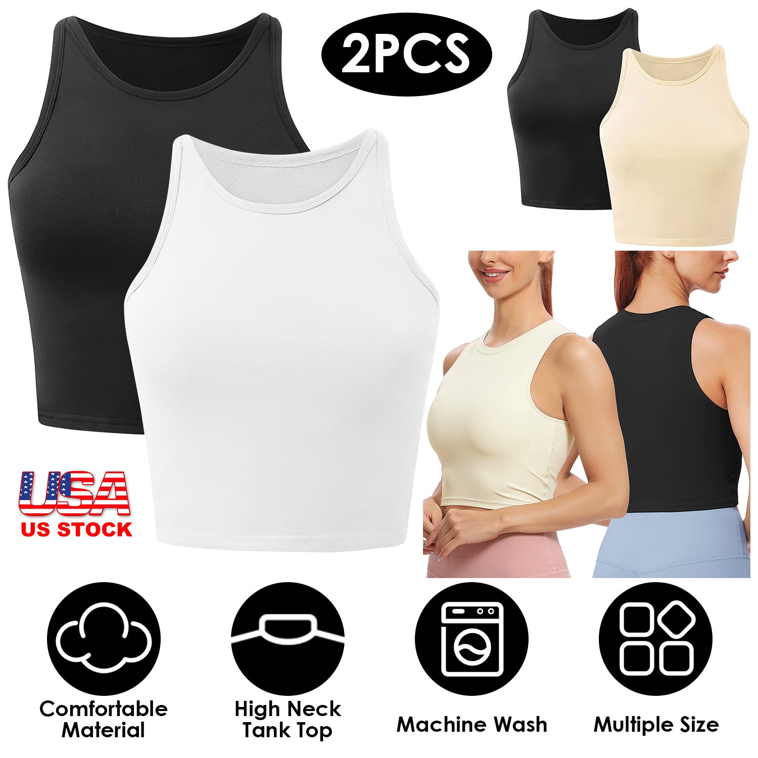 Women Sleeveless Cropped Tank Top High Neck Crop Racer Back Workout Top Machine