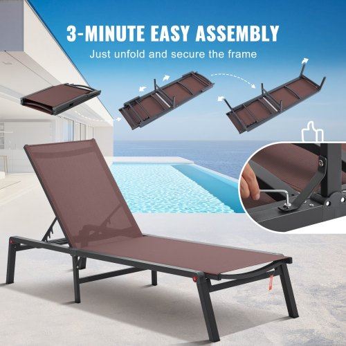 Chaise Lounge Chair Outdoor Patio Lounge Chair Adjustable 5-Position 2 pcs