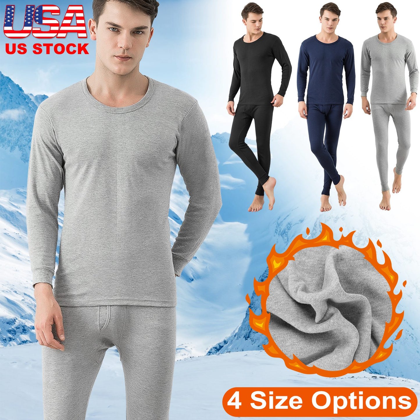 Men Thermal Underwear Set Long Johns Pants Long Sleeve Soft Underwear Kit Top
