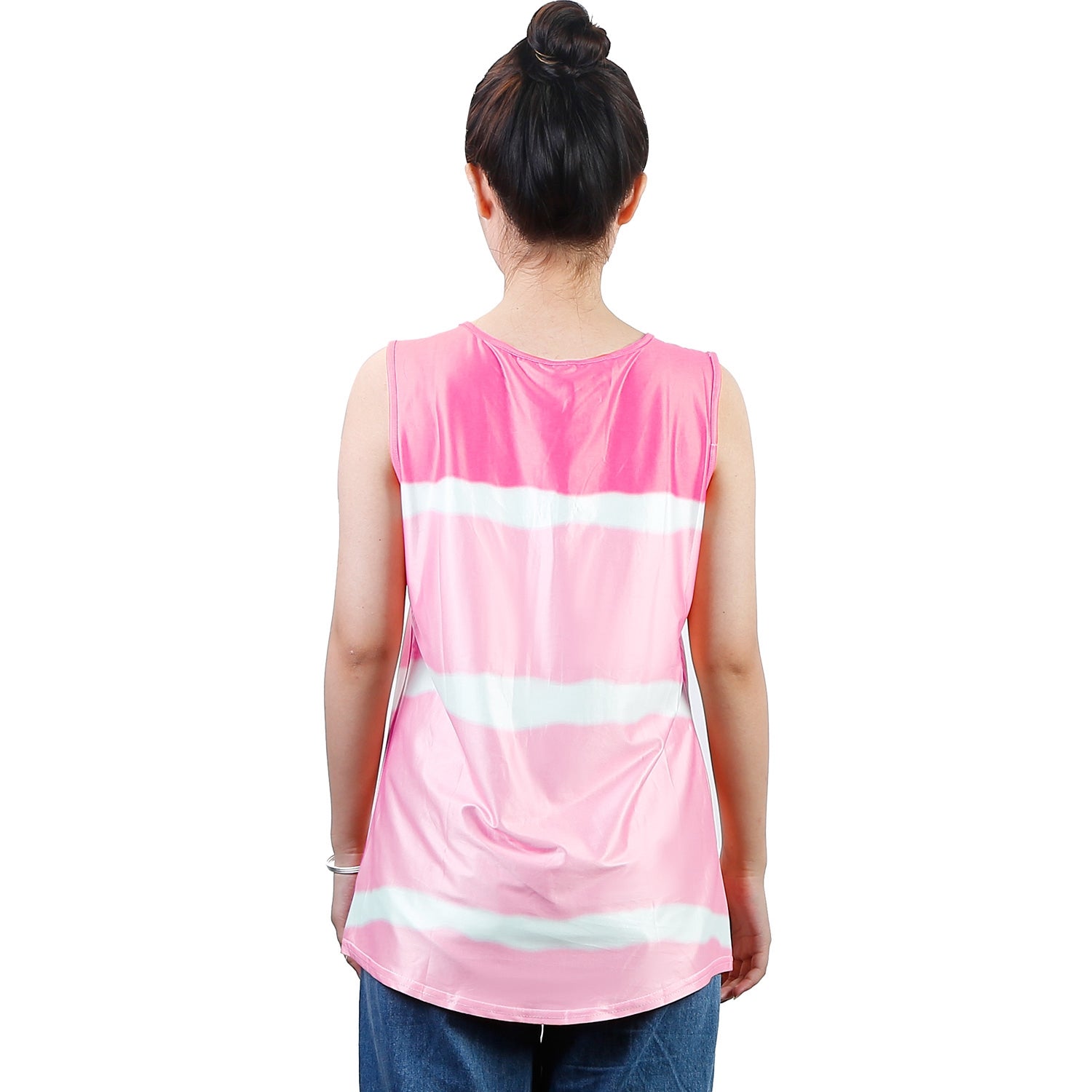 Women Tie-dye Sleeveless Tank Tops Summer Loose T Shirts Tops Button Down
