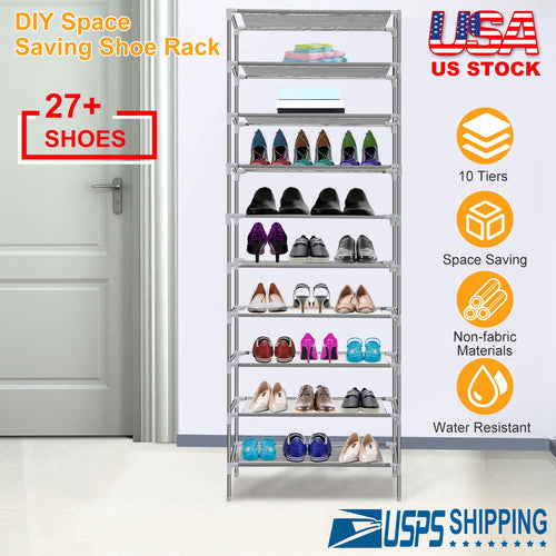 10 Tiers Shoes Rack Shelves 27 Pairs Shoes Storage Organizer Stand Non-Woven
