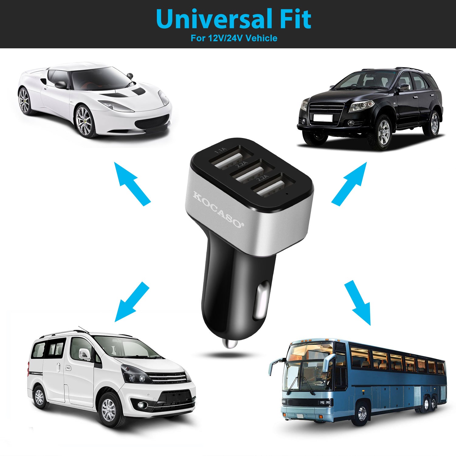 USB Car Charger 30W 5.5A 3 USB Port Cigarette Lighter Charger Adapter For