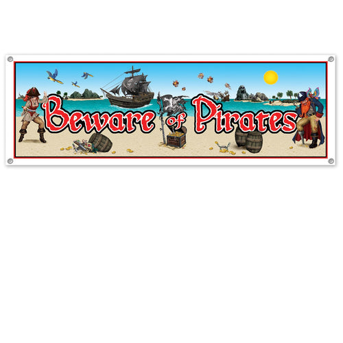 Beistle Beware Of Pirates Sign Banner - Pirate | Party Supply | Decoration