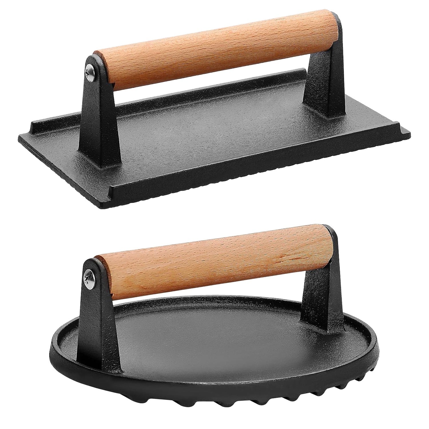 2Pcs Cast Iron Grill Press Pre-Seasoned Steak Weights Smash Burger Press Bacon