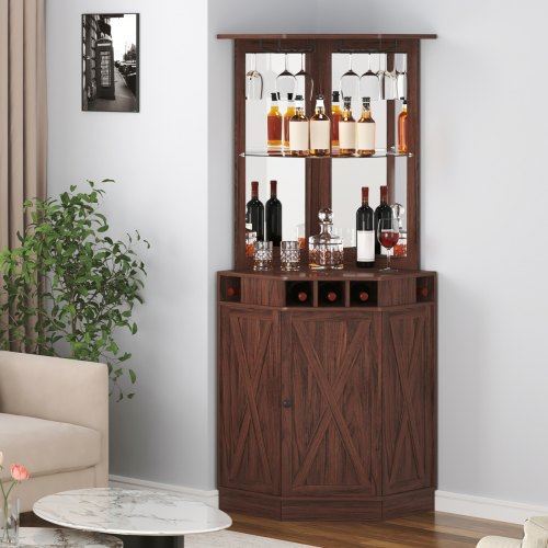 Corner Industrial Bar Cabinet Wine Table for Liquor & Glasses Sideboard Buff