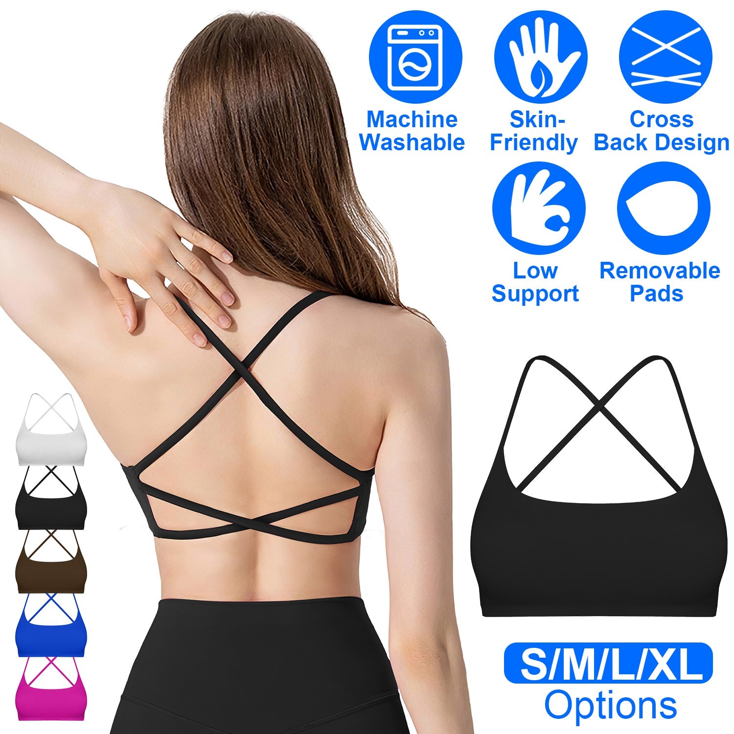 Women Cross Back Sport Bras Padded Strappy Crop Open Back Low Impact Bras Sexy