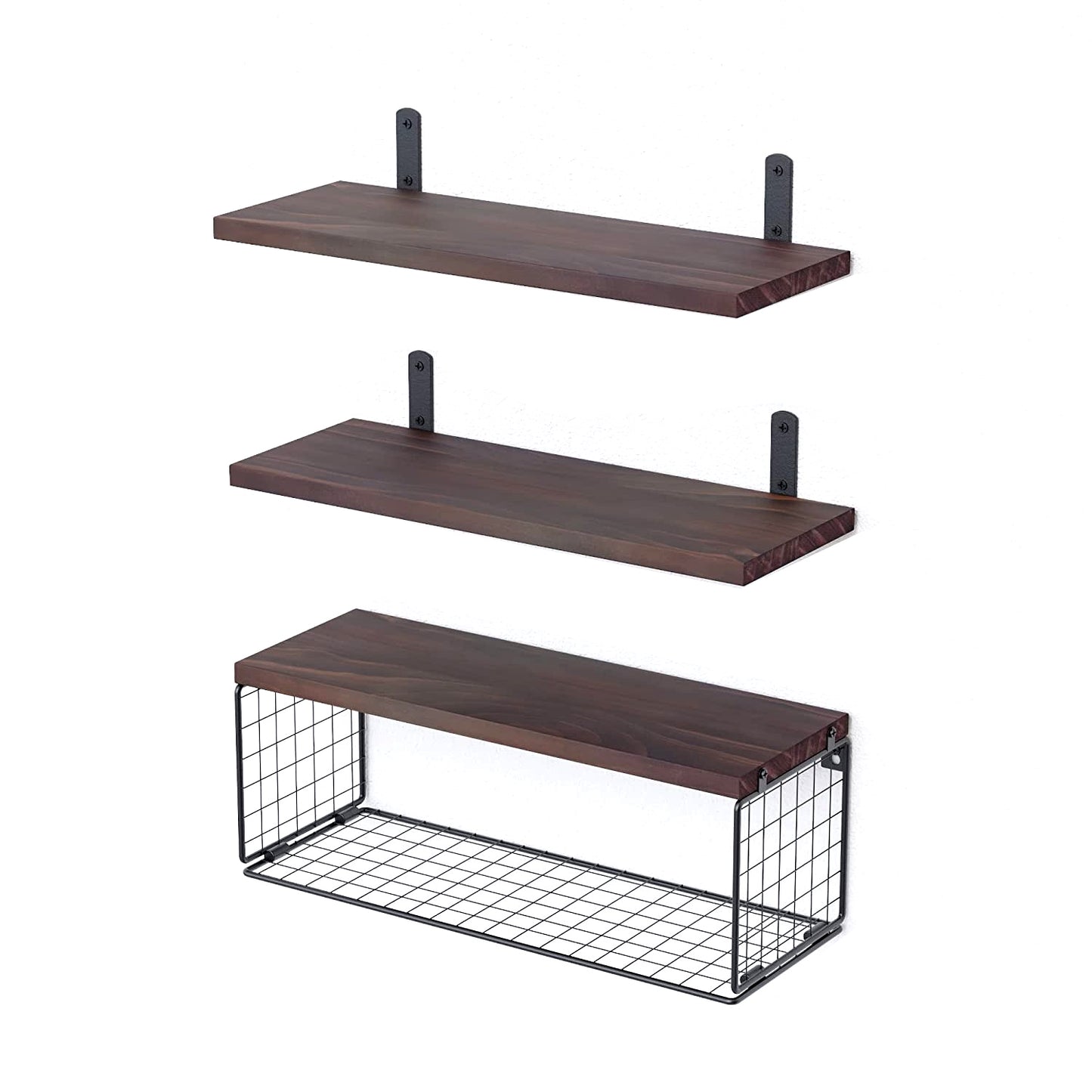 2 In 1 Floating Shelves Wall Mounted with Storage Basket Bathroom Shelves Over