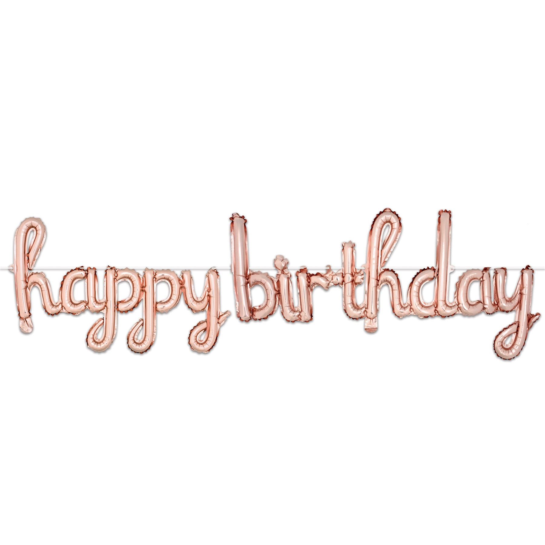 Beistle Script Happy Birthday Balloon Streamer - Rosegold | Party Supply