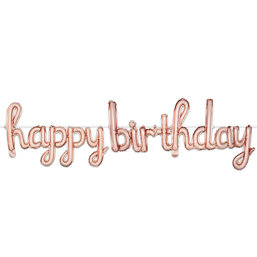 Beistle Script Happy Birthday Balloon Streamer - Rosegold | Party Supply