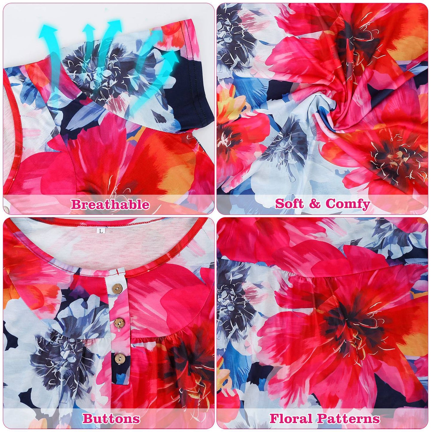 Women Summer Shirts Tops Loose Short Sleeve T Shirts Casual Floral Printed
