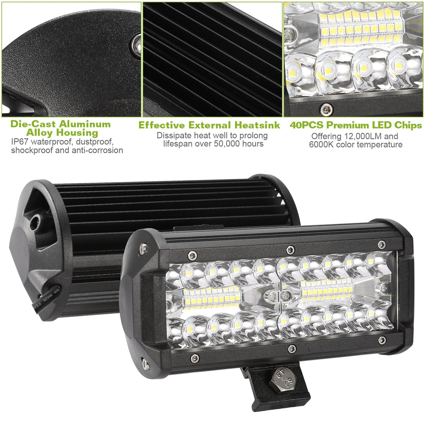 7" LED Light Bar 120W 12000LM LED Work Light Pods Offroad Driving Lights IP67