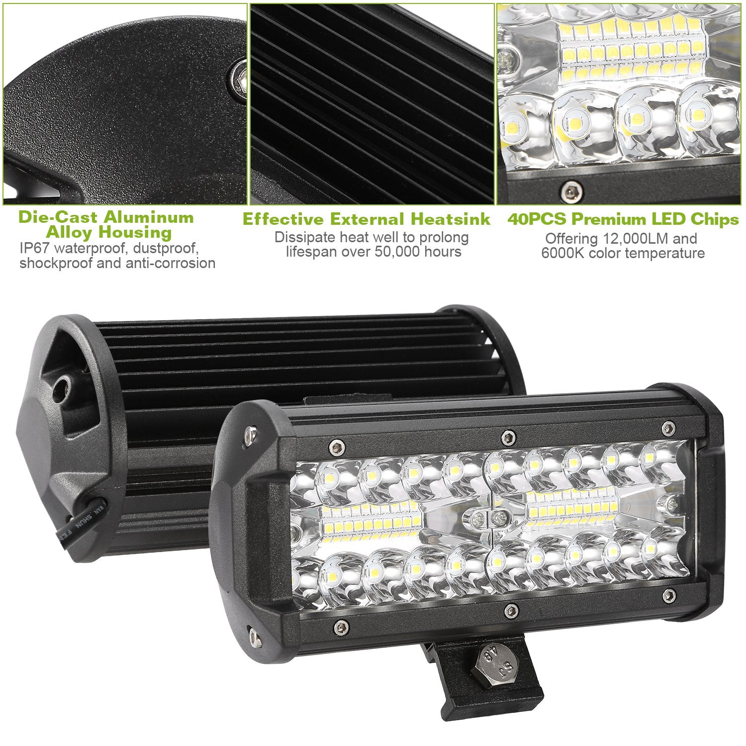 7" LED Light Bar 120W 12000LM LED Work Light Pods Offroad Driving Lights IP67