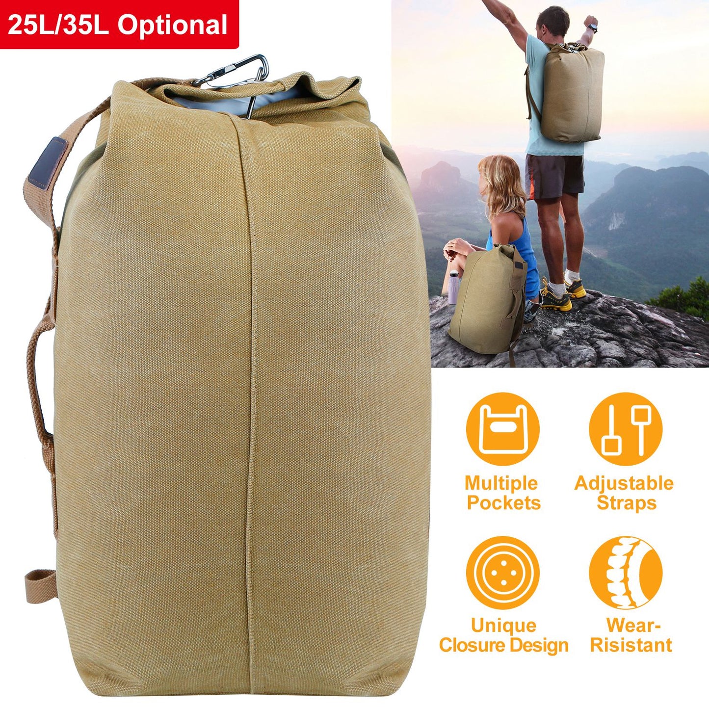 Canvas Backpack Outdoors 25L Travel Laptop Bag Camping Hiking Tactical Military
