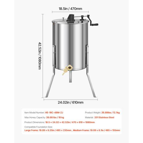 Manual Honey Extractor 4/6 Frame Beekeeping Honeycomb Spinner Stainless Steel