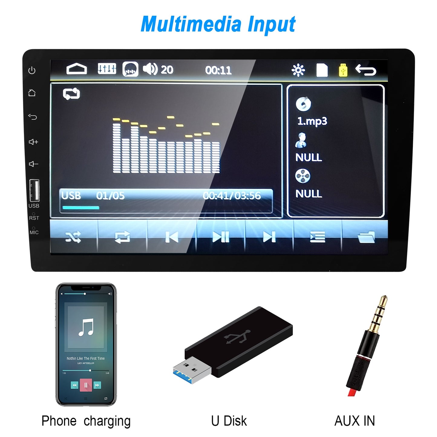 9in Car MP5 Stereo Player Touch Screen 1080P Wireless Car Radio FM USB AUX Back