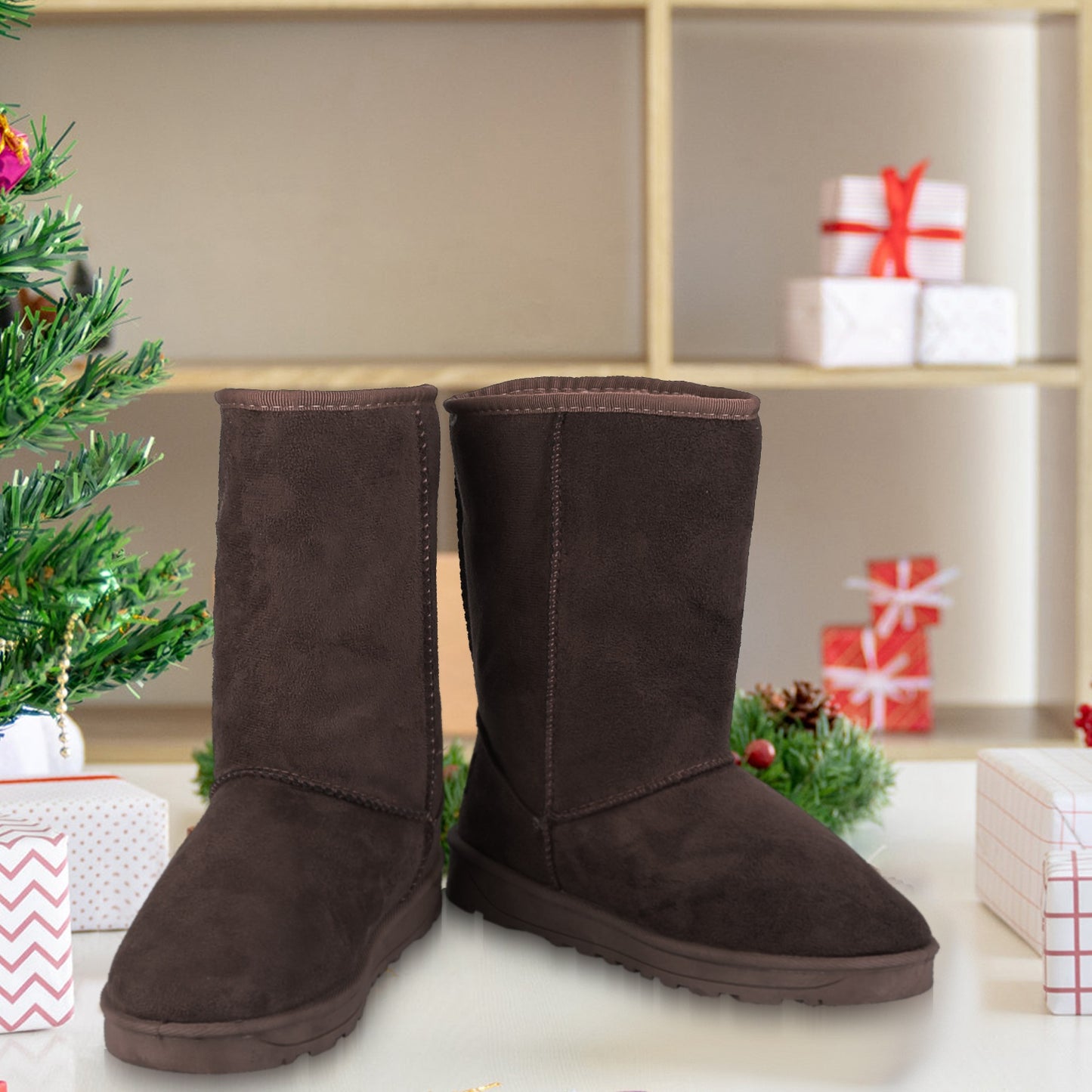 Women Ladies Snow Boots Waterproof Faux Suede Mid-Calf Boots Fur Warm Lining